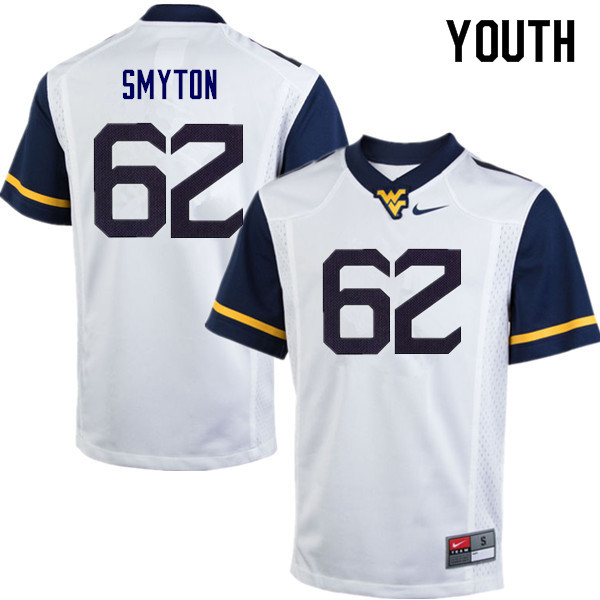 Youth #62 Garrett Smyton West Virginia Mountaineers College Football Jerseys Sale-White